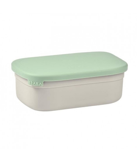 BEABA, Boîte repas enfant en inox, couvercle en silicone et housse de protection, Gris velours et vert sauge