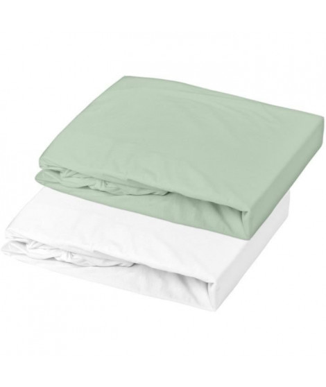 DOMIVA Lot 2 Draps housse Uni - Jersey - oeko-Tex - Blanc/Vert de gris - 70 x 140 cm