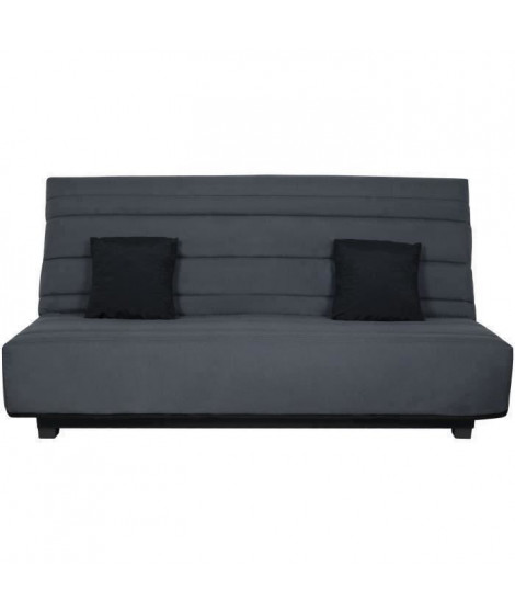 Banquette Clic clac Dunlopillo - Tissu Gris + 2 coussins Noir - L 194 x P 98 x H 102 cm - ALEX