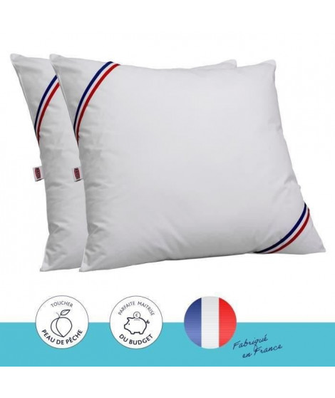 Lot de 2 oreillers Tentation - 60 x 60 cm - Garnissage 100% Polyester fibre creuse siliconée - Blanc - DODO