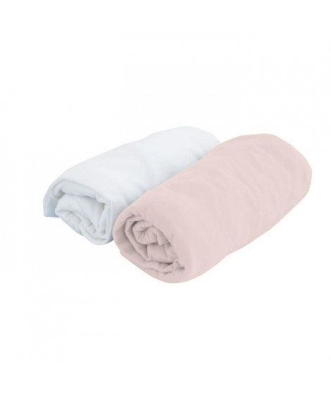 DOUX NID Lot 2 Draps-Housses Birdy - 70x140 Cm - Blanc / Rose - Jersey