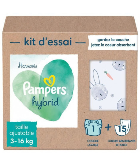 PAMPERS Hybrid Kit de 15 Coeurs Absorbants et 1 Couche Lavable