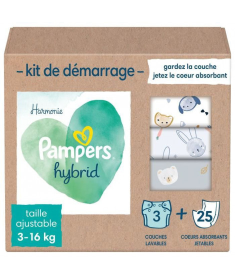 PAMPERS Hybrid Kit de 25 Coeurs Absorbants et 3 Couches Lavables