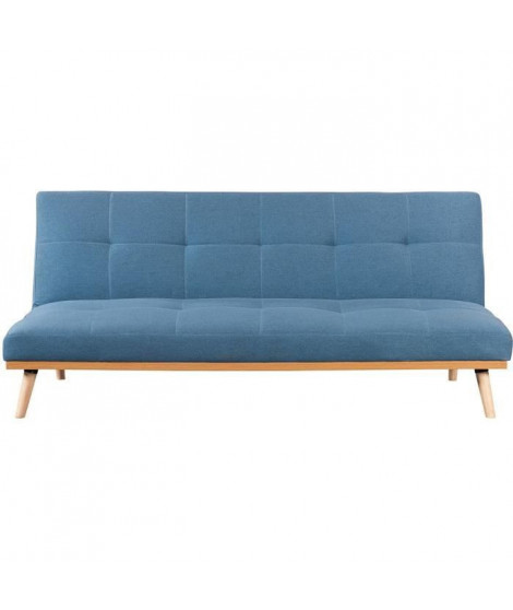 AMALIA Banquette clic clac 3 places capitonné - Tissu bleu - L 180 x P 67 x H 80 cm