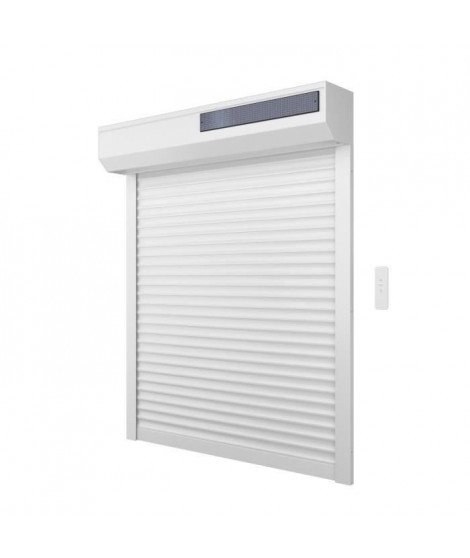 Volet roulant solaire H140 x L150 cm en PVC recoupable en largeur et hauteur - Coloris blanc -