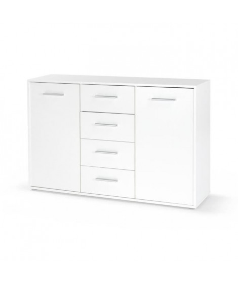 PILVI Buffet bas 2 portes 4 tiroirs - Blanc mat - L 122,6 x P 34,2 H 88,1 cm