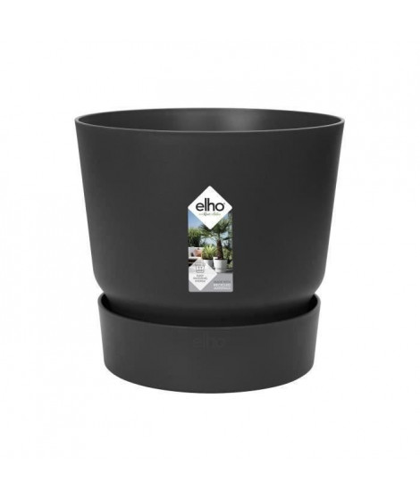 ELHO Pot de fleurs rond Greenville 30 - Extérieur - Ø 29,5 x H 27,8 cm - Vivre noir