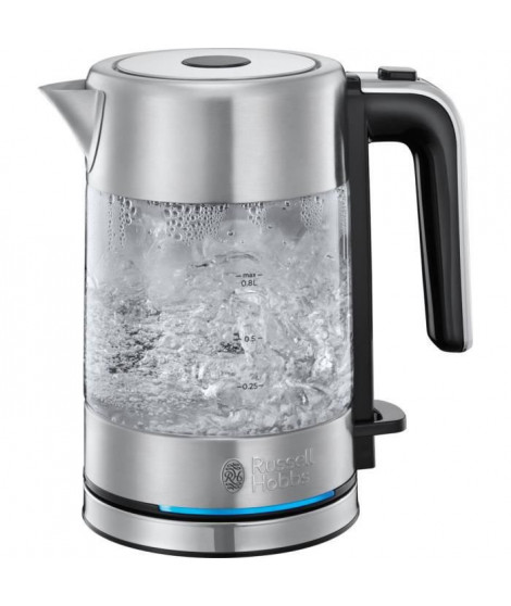 RUSSELL HOBBS 24191-70 Bouilloire 0,8L en Verre Compact Home Design Premium, Ebullition Rapide, Filtre Anti-Calcaire Amovible