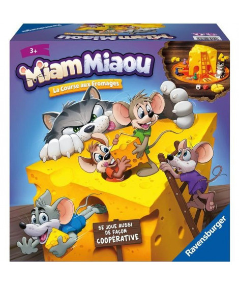 Miam Miaou - Ravensburger - La course aux fromages - Jeu de societe Enfants - 3 niveaux de difficulté - 2 a 4 joueurs - Des 3…