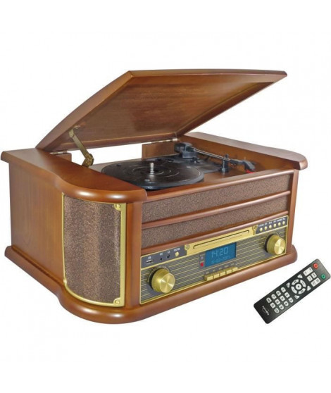 INOVALLEY RETRO29E-N Chaîne Hifi vinyle style rétro - Bluetooth 5.0 - 2x20W - Lecteur CD / K7 audio - Radio FM - Port USB 2.0