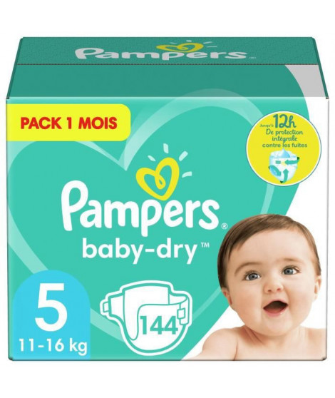 PAMPERS Baby Dry Taille 5 - 11 a 16kg - 144 couches - Format pack 1 mois