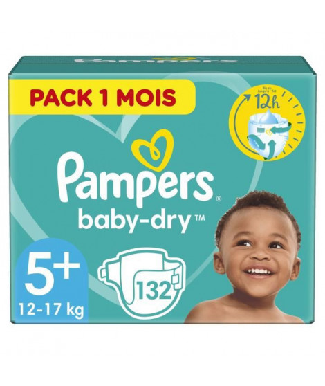 PAMPERS Baby Dry Taille 5+ - 12 a 17kg - 132 couches - Format pack 1 mois