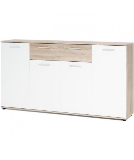 JACKY Buffet bas classique blanc et décor chene mat - L 160 cm