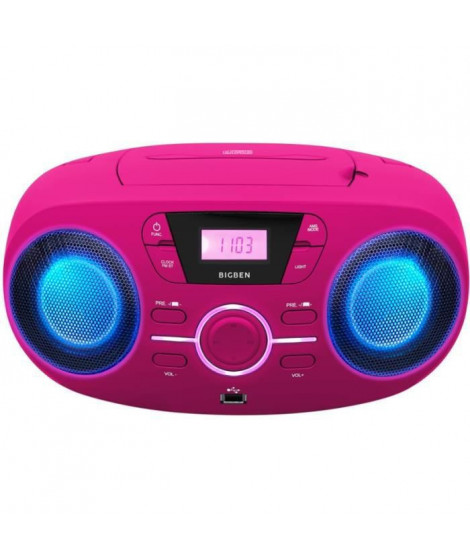 BIGBEN CD61RSUSB Lecteur Radio Cd Portable Usb Rose + Speakers Lumineux