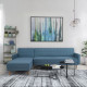 Canapé d'angle 3 places réversible - Tissu bleu - Pieds en bois - L 286 x P 169 x H 80 cm - IMANIA