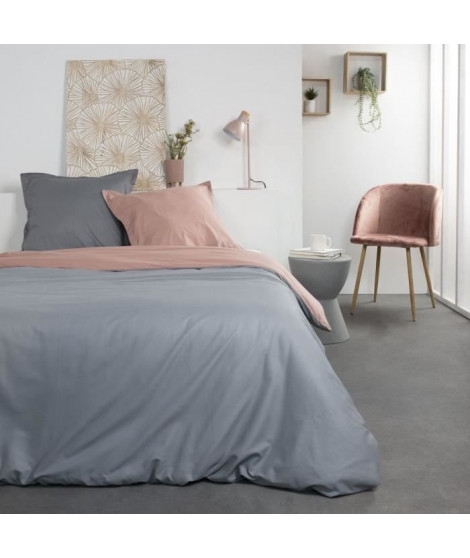 TODAY Louise - Parure de lit - Coton - 2 personnes - 240 x 260 cm - Bicolore Gris et rose