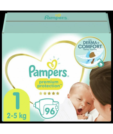 Pampers Premium Protection New Baby Taille 1 (Nouveau-Né) 2-5 kg, 96 Couches - Jumbo Pack