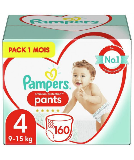 Pampers Premium Protection Pants Couches-culottes 4, 160 Culottes, 9kg-15kg, Pack 1 Mois