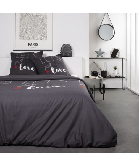 TODAY Parure de lit Coton Love - 2 personnes - 240 x 260 cm - Imprimé Gris