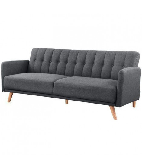 ANDERS Canapé 3 places scandinave convertible - Tissu anthracite - L 207 x P 94 x H 86 cm