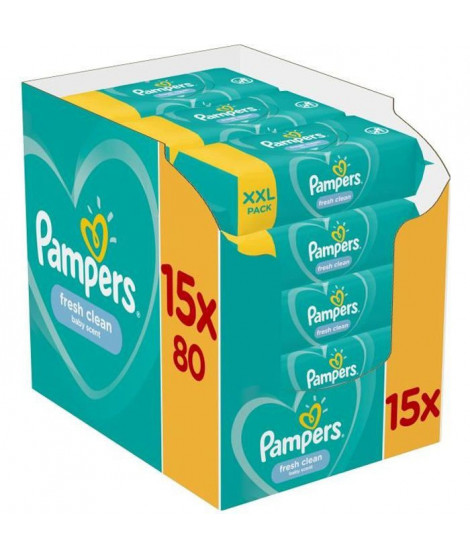 PAMPERS Lingettes bébé FRESHCLEAN - Lot de 15 x 80 lingettes - 1200 lingettes