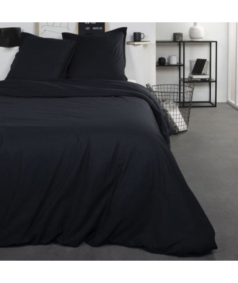 TODAY Parure de lit Coton 2 personnes - 240x260 cm - Uni Noir Sacha