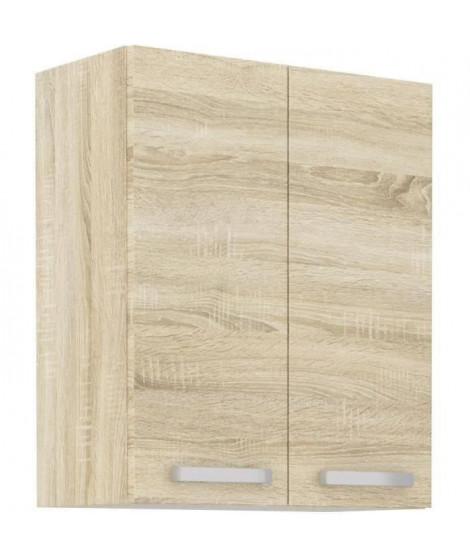 Meuble haut 2 portes battantes - Décor chene sonoma - L 60 cm x P 31,6 x H 72 cm - LASSEN