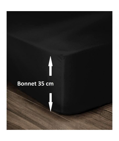 LOVELY HOME Drap Housse 100% Coton 140x190cm - Bonnet 35cm - Noir