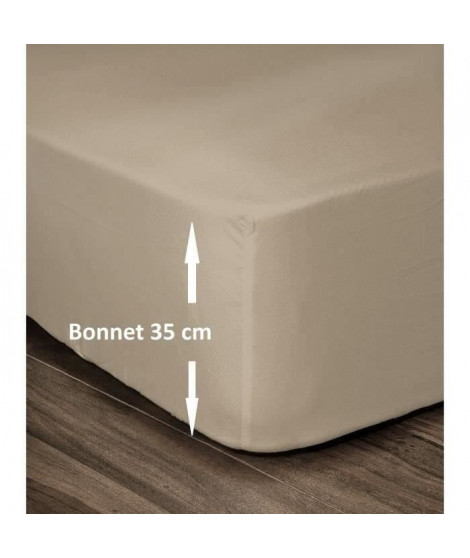 LOVELY HOME Drap Housse 100% Coton 160x200cm - Bonnet 35cm - Beige