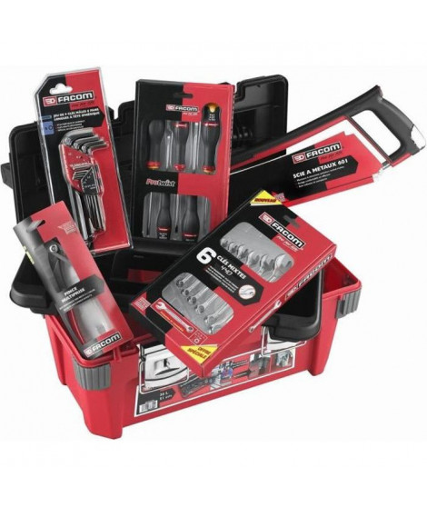 Caisse a outils FACOM + 22 outils - 5 Tournevis Protwist + 6 Clés mixtes OVG + 9 Clés mâles + Scie métaux + Pince - BP.P20ACM1PB