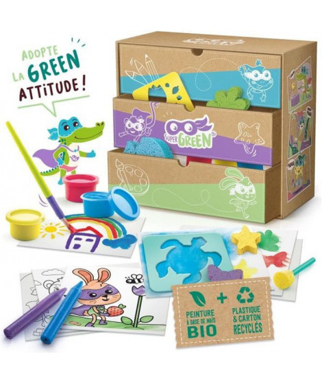 SUPER GREEN Kit de 3 activités bio : coloriage, tampons et peinture