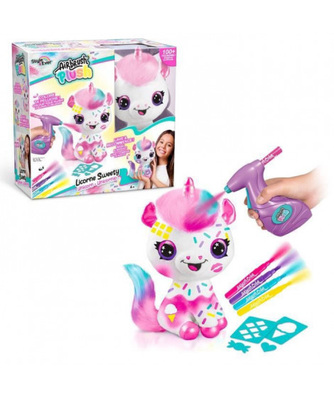 Peluche Air brush Licorne a personnaliser - Peluche spray art avec feutres et pochoirs - OFG228 - Canal Toys