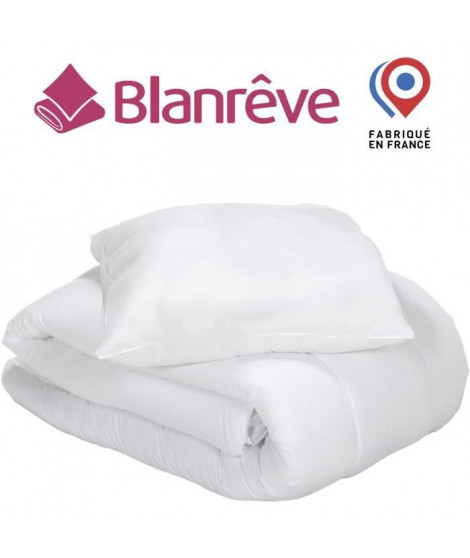 Pack linge de lit - Couette 140x200 cm et 1 oreiller 60x60 cm - BLANREVE - Tempérée - 100% Polyester - 1 personne - Blanc