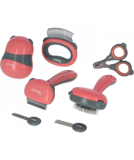 Kit de toilettage 7 pieces KERBL - Rouge et noir - Pour chat