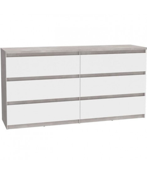 Commode CHELSEA 6 Tiroirs - Couleur blanc/béton clair - L 154 x P 42,2 x H 79,9 cm