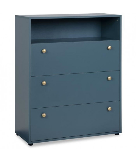 Commode 3 tiroirs avec niche - Bleu Pétrole - 80 x 40 x 100 cm - POP COLOR