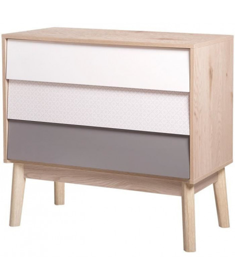 Commode avec 3 tiroirs - En panneaux de particules et MDF - Chene Blanc Gris Motifs - Scandinave - L 80 x P 40 x H 75 cm