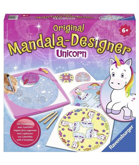 Mandala - format midi  Licorne - Ravensburger - Loisirs créatifs - Dessins enfants au pochoir - des 6 ans