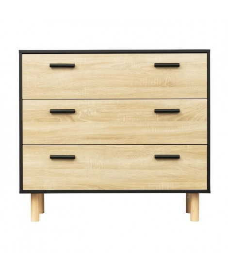 Commode avec 3 tiroirs - Pieds bois de pin noir - LILA