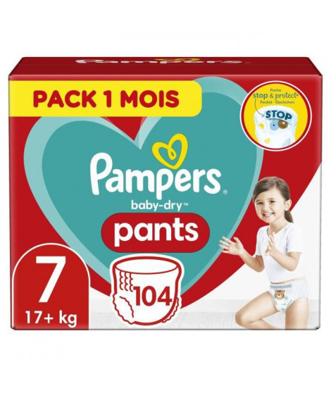 PAMPERS Baby-Dry Pants Taille 7, 17+kg, 104 Couches Pack 1 Mois