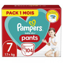PAMPERS Baby-Dry Pants Taille 7, 17+kg, 104 Couches Pack 1 Mois