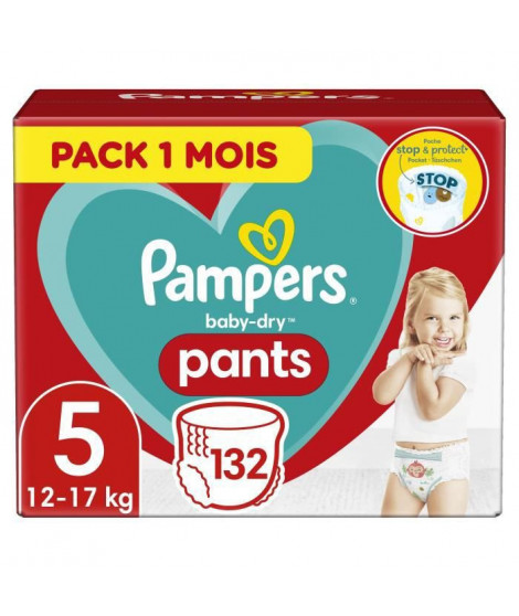 PAMPERS Baby-Dry Pants Taille 5, 12-17kg, 132 Couches - Pack 1 Mois