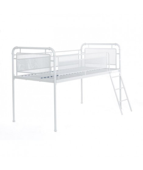 Lit surélevé enfant JULY - 90 x 190 cm - Métal - Gris clair - Sommier inclus