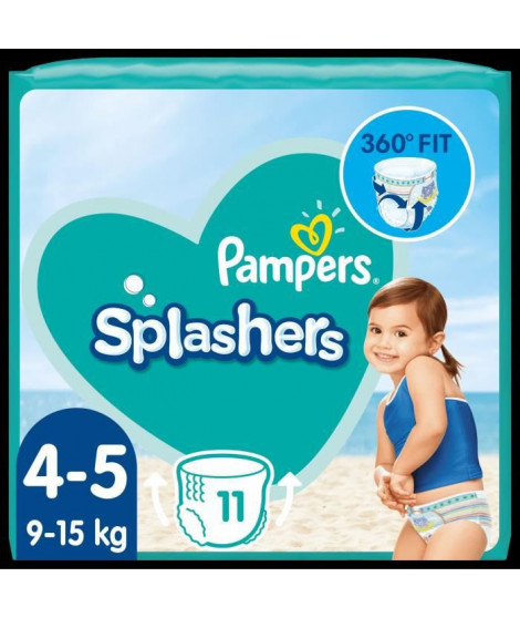 Pampers Couches-Culottes de Bain Jetables Splashers Taille 4-5 (9-15kg) pour une Protection Optimale dans l'Eau, 11 Couches