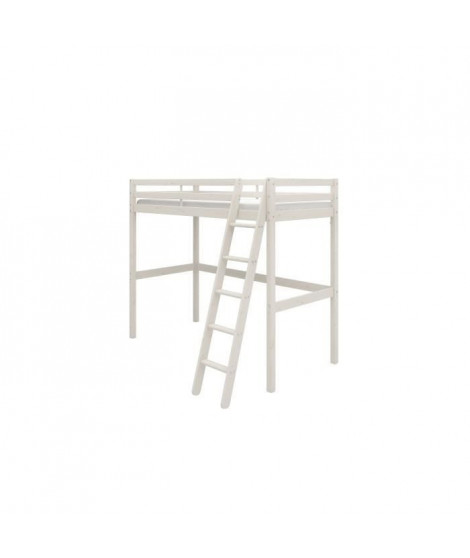 Lit mezzanine enfant - 90 x 190 cm - Pin massif blanchi - Sommier inclus - ERIKA