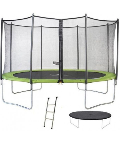 KANGUI Trampoline TWIN Ø 430cm - Vert - avec filet, échelle, couverture de protection