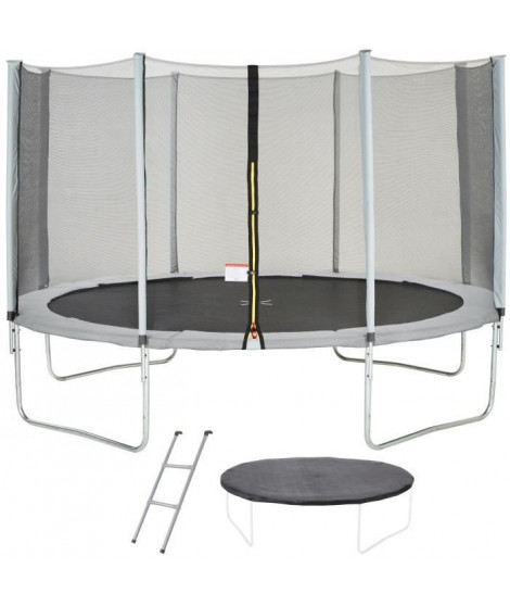 Trampoline MAXI ECO Ø 430 cm Gris - Avec Filet, Echelle, Couverture de Protection