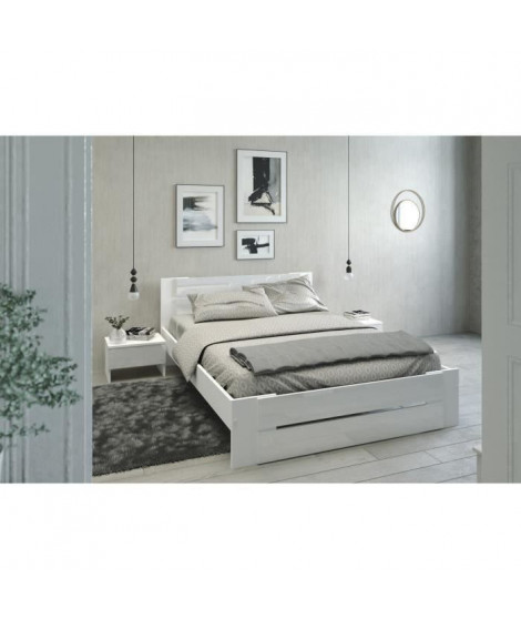 EDEN Ensemble chambre lit 140x190 cm + 2 chevets blanc brillant - L 146 x P 75 x H 195 cm