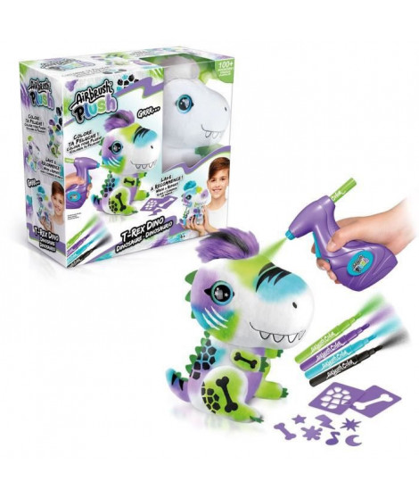 Peluche Air brush Dinosaure a personnaliser - Peluche spray art avec feutres et pochoirs - OFG243 - Canal Toys