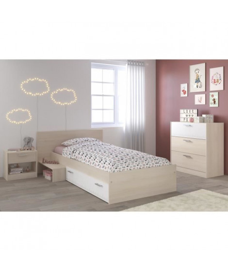 CHARLEMAGNE Chambre Enfant Complete style contemporain décor acacia clair et blanc - l 90 x L 190 cm